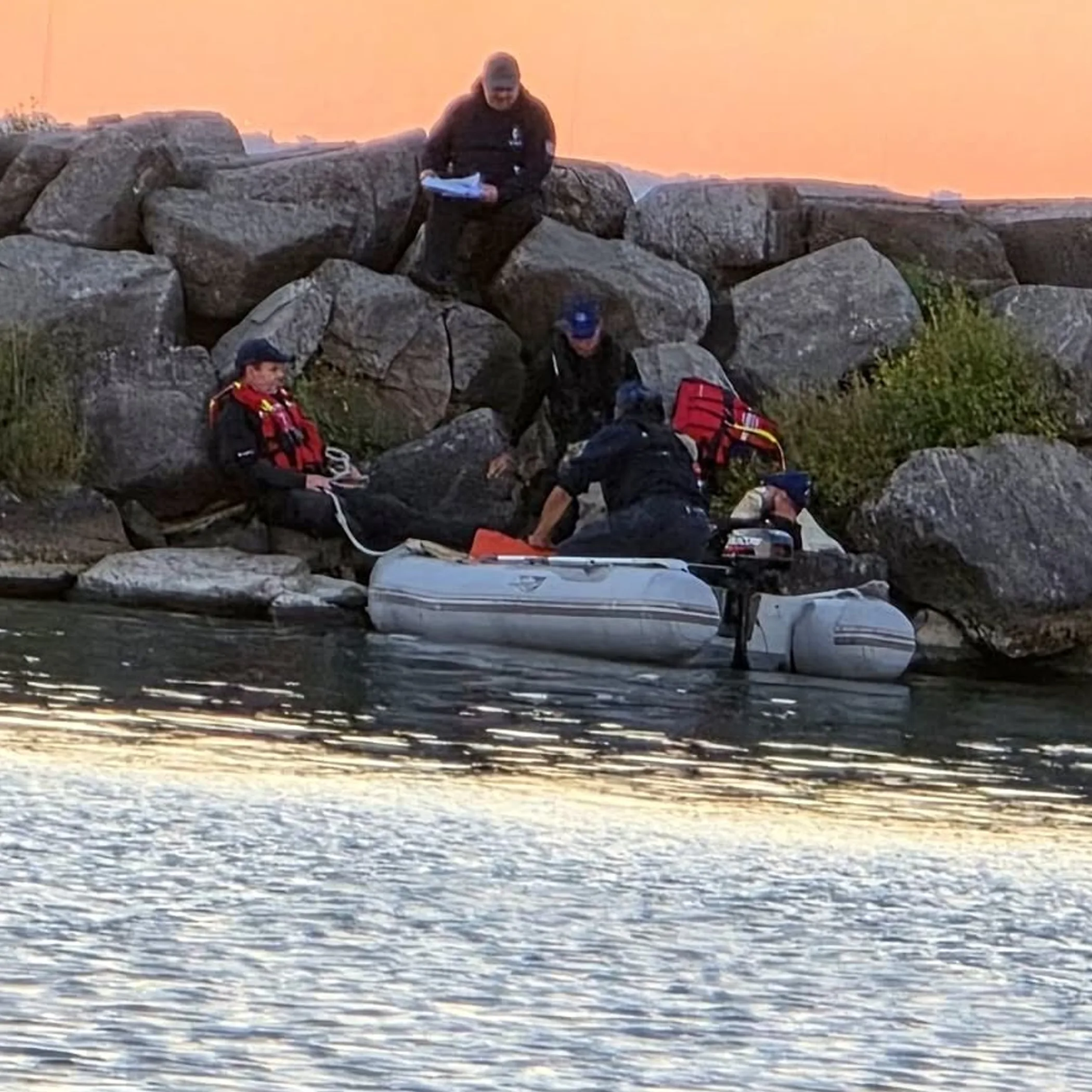 marine rescue training with inflatable boat