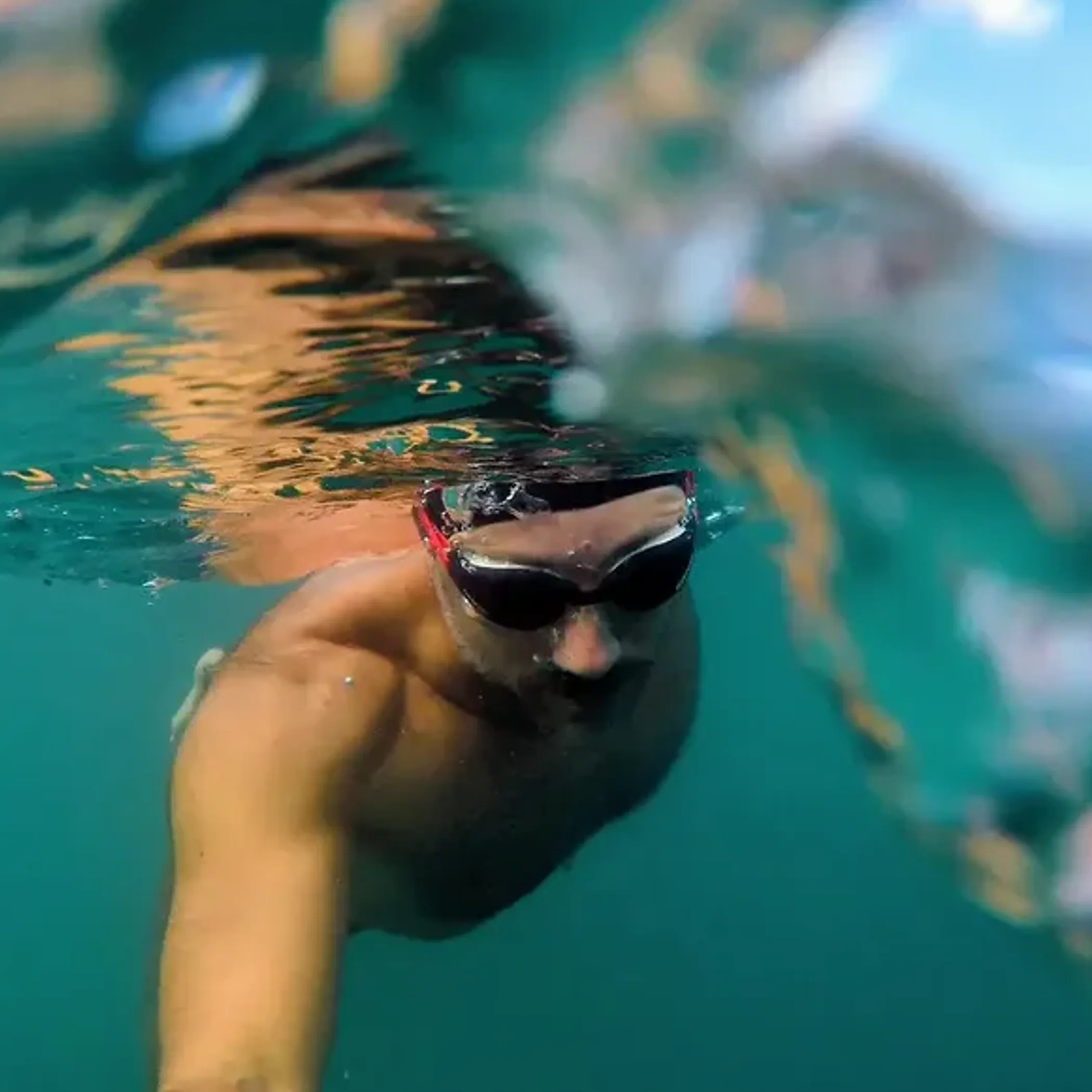 open-water swimming at a lake